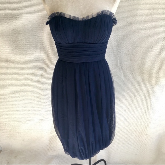 Vera Wang 4 Corset Strapless Tulle Midi Dress Blue - Picture 7 of 15